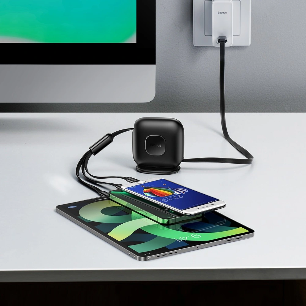Hurtownia GSM - Kabel zwijany Baseus Traction Series 3in1 USB-C - microUSB/USB-C/Lightning Power Delivery 100W 1,7m černý - BSU3603 - {ean13} - Hurt