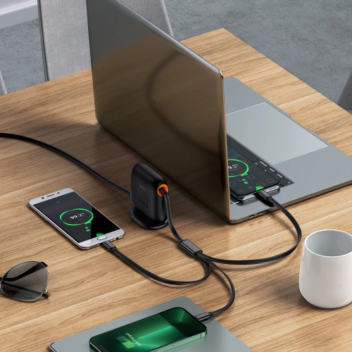 Kabel zwijany Baseus Traction Series 3in1 USB-C - microUSB/USB-C/Lightning Power Delivery 100W 1,7m czarny