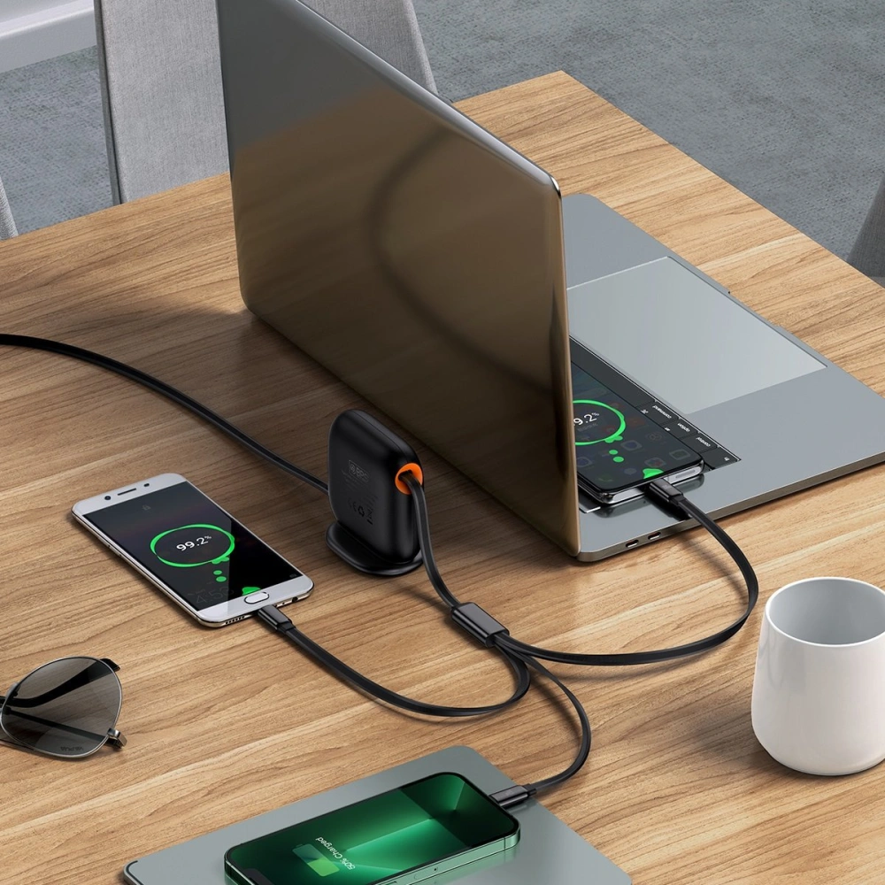 Hurtownia GSM - Zsinór hosszan húzható Baseus Traction Series 3in1 USB-C - microUSB/USB-C/Lightning Power Delivery 100W 1,7m fekete - BSU3603 - {ean13} - Hurt