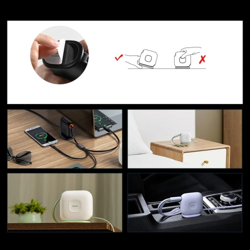 Kabel zwijany Baseus Traction Series 3in1 USB-C - microUSB/USB-C/Lightning Power Delivery 100W 1,7m czarny