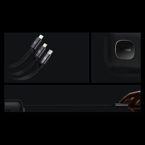Kabel zwijany Baseus Traction Series 3in1 USB-C - microUSB/USB-C/Lightning Power Delivery 100W 1,7m czarny