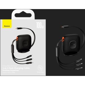 Kabel zwijany Baseus Traction Series 3in1 USB-C - microUSB/USB-C/Lightning Power Delivery 100W 1,7m czarny
