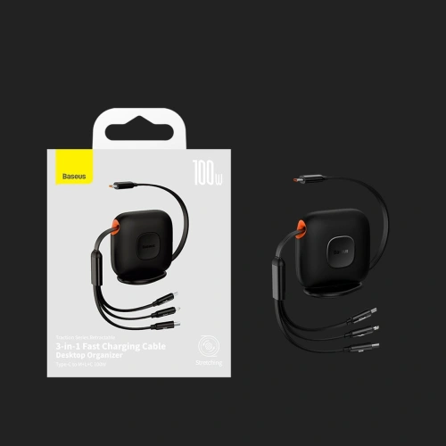 Kabel zwijany Baseus Traction Series 3in1 USB-C - microUSB/USB-C/Lightning Power Delivery 100W 1,7m czarny
