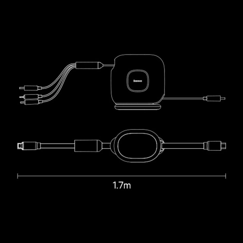 Kabel zwijany Baseus Traction Series 3in1 USB-C - microUSB/USB-C/Lightning Power Delivery 100W 1,7m czarny