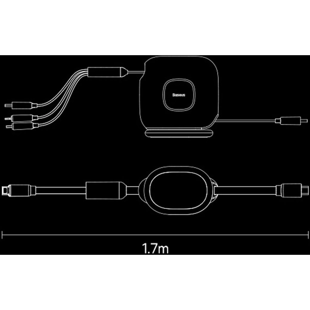 Hurtownia GSM - Zsinór hosszan húzható Baseus Traction Series 3in1 USB-C - microUSB/USB-C/Lightning Power Delivery 100W 1,7m fekete - BSU3603 - {ean13} - Hurt