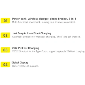 Hurtownia GSM - Powerbank Baseus Magnetic Bracket Wireless Charge MagSafe 10000mAh 20W Overseas Edition niebieski + kabel USB-C Xiaobai 60W 0,5m - BSU3604 - {ean13} - Hurt