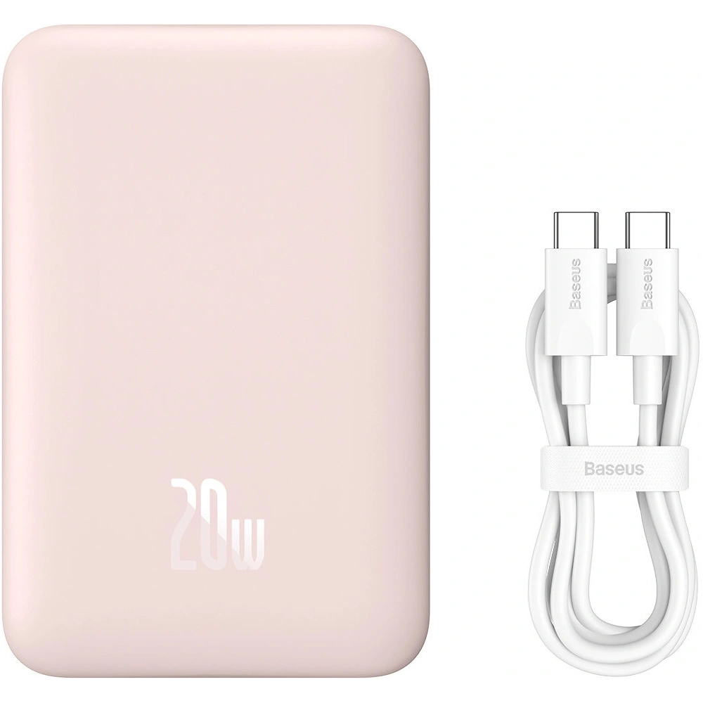Hurtownia GSM - Powerbank Baseus Magnetic Mini 10000mAh 20W rózsaszín + USB-C/USB-C 60W 0,5m fehér kábel - BSU3607 - {ean13} - Hurt