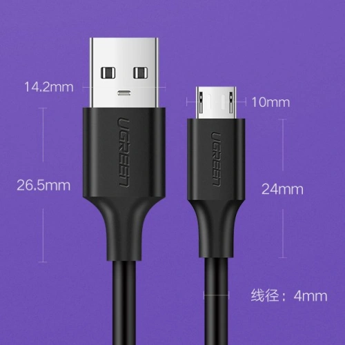 Kabel UGREEN US289 USB/microUSB 2,4A 480Mbps 1,5m czarny