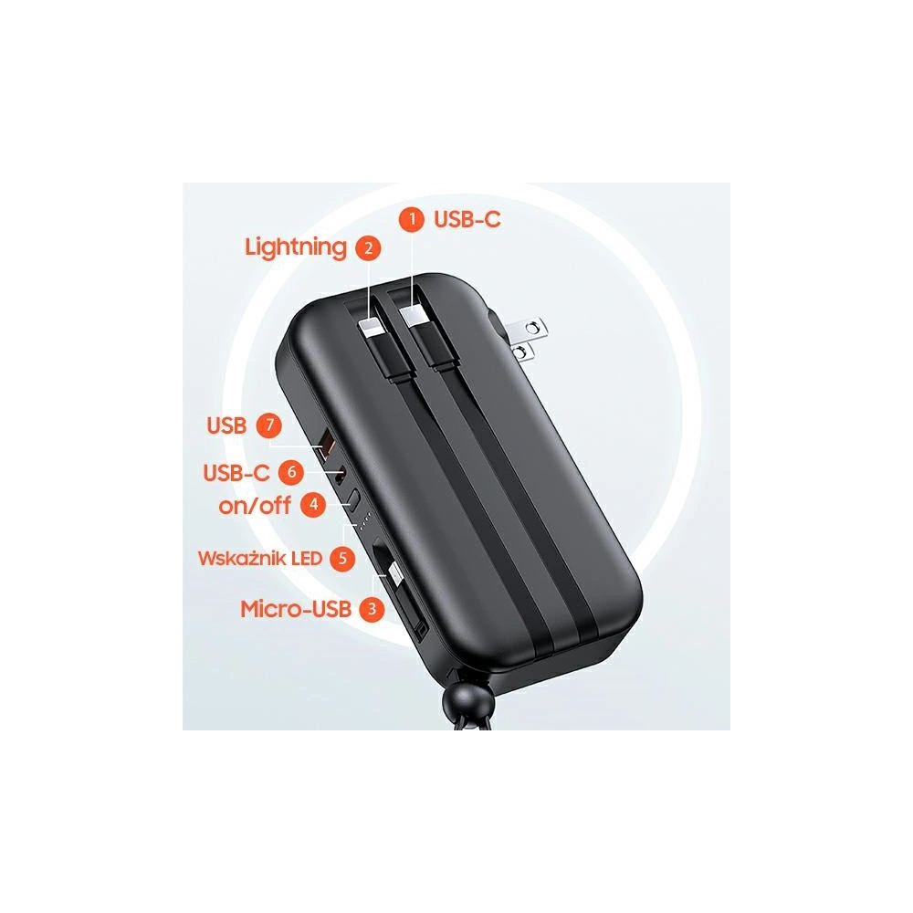 Hurtownia GSM - Powerbank USAMS PB63 3v1 10000mAh 20W QC US+EU zástrčka + kabel USB-C/Lightning/MicroUSB černý/black 10KCD17201 - USA789 - {ean13} - Hurt