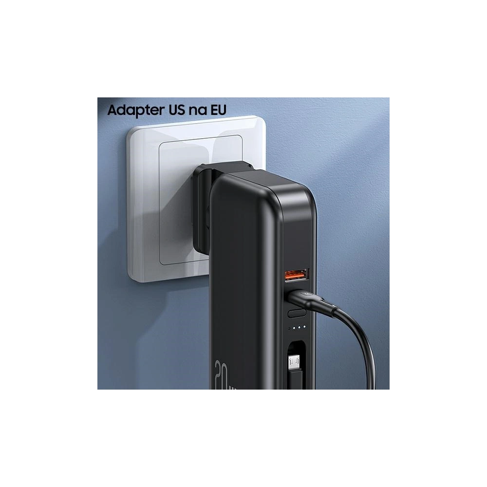 Hurtownia GSM - Powerbank USAMS PB63 3v1 10000mAh 20W QC US+EU zástrčka + kabel USB-C/Lightning/MicroUSB černý/black 10KCD17201 - USA789 - {ean13} - Hurt
