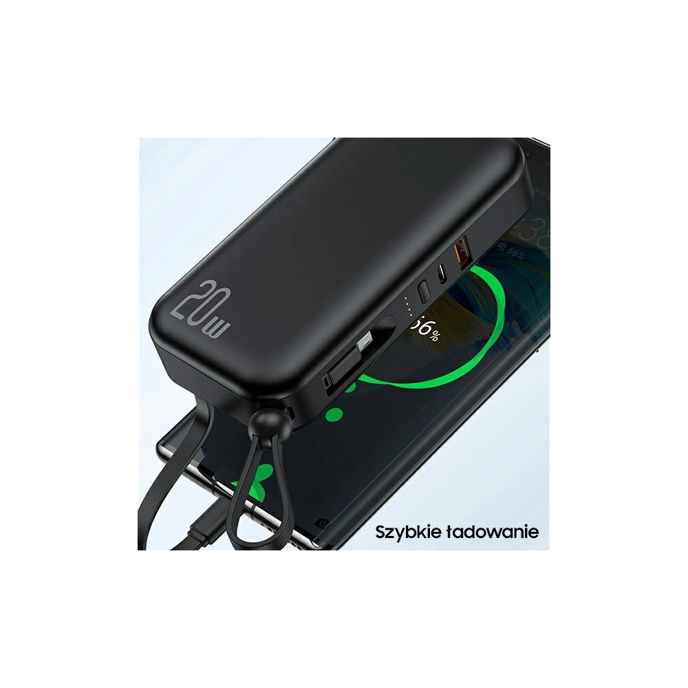 Hurtownia GSM - Powerbank USAMS PB63 3v1 10000mAh 20W QC US+EU zástrčka + kabel USB-C/Lightning/MicroUSB černý/black 10KCD17201 - USA789 - {ean13} - Hurt