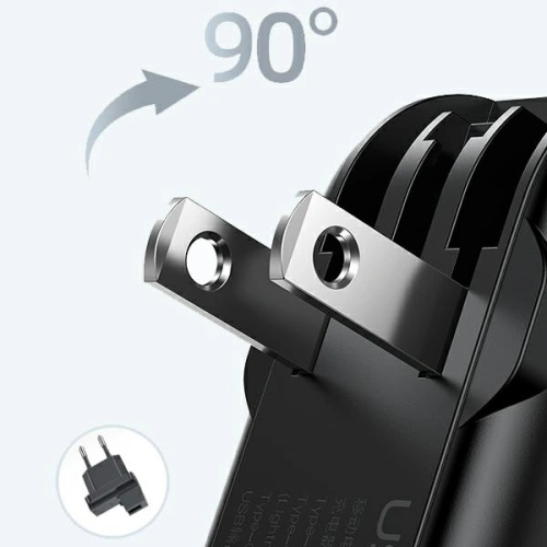 Powerbank USAMS PB63 3in1 10000mAh 20W QC US+EU Plug + kabel USB-C/Lightning/MicroUSB czarny/black 10KCD17201