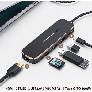 Hurtownia GSM - Hub USAMS 2xUSB/USB-C/HDMI/Micro SD+SD fekete SJ575HUB01 - USA790 - {ean13} - Hurt