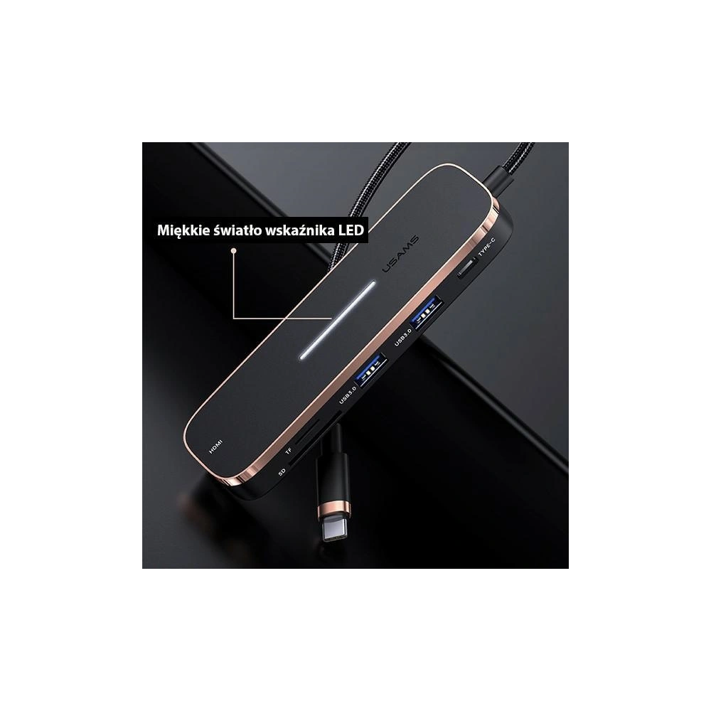 Hurtownia GSM - Hub USAMS 2xUSB/USB-C/HDMI/Micro SD+SD negru/SJ575HUB01 - USA790 - {ean13} - Hurt