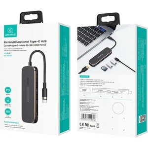 Hurtownia GSM - Hub USAMS 2xUSB/USB-C/HDMI/Micro SD+SD fekete SJ575HUB01 - USA790 - {ean13} - Hurt