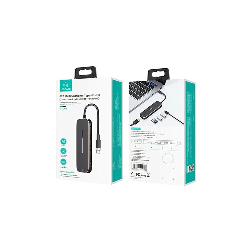 Hurtownia GSM - Hub USAMS 2xUSB/USB-C/HDMI/Micro SD+SD schwarz SJ575HUB01 - USA790 - {ean13} - Hurt