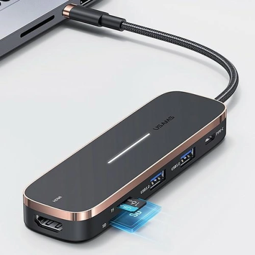 Hub USAMS 3xUSB/USB-C/HDMI czarny/black SJ578HUB01