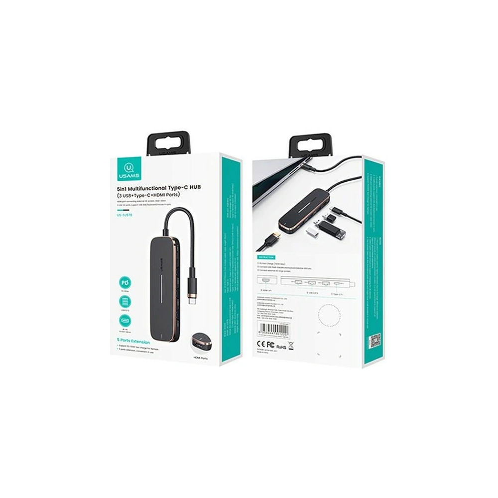 Hurtownia GSM - Hub USAMS 3xUSB/USB-C/HDMI černý/black SJ578HUB01 - USA791 - {ean13} - Hurt