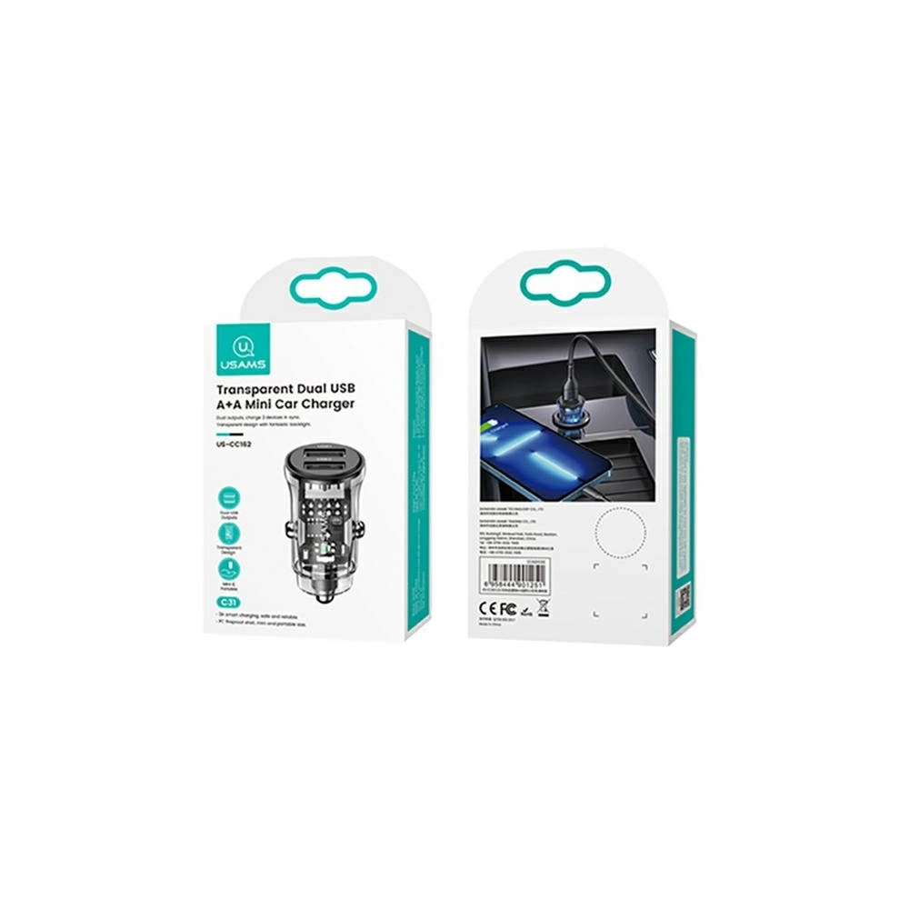 Hurtownia GSM - USAMS C31 3A 2xUSB-A Gyors Töltő Autós Töltő fekete/black CC162CC01 - USA795 - {ean13} - Hurt