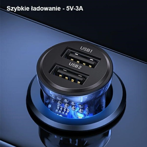 Ładowarka samochodowa USAMS C31 3A 2xUSB-A Fast Charge niebieski/blue CC162CC02