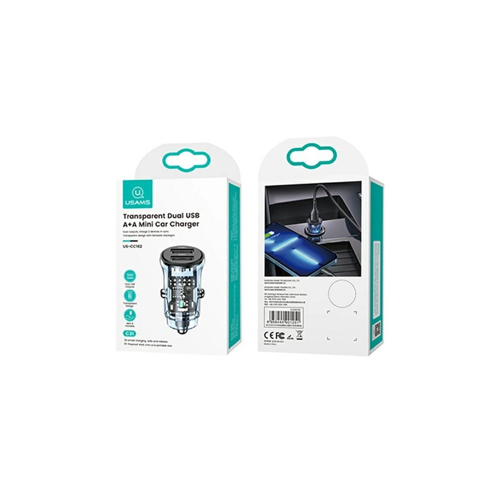 Hurtownia GSM - Auto nabíječka USAMS C31 3A 2xUSB-A Rychlé nabíjení modrá/blue CC162CC02 - USA796 - {ean13} - Hurt