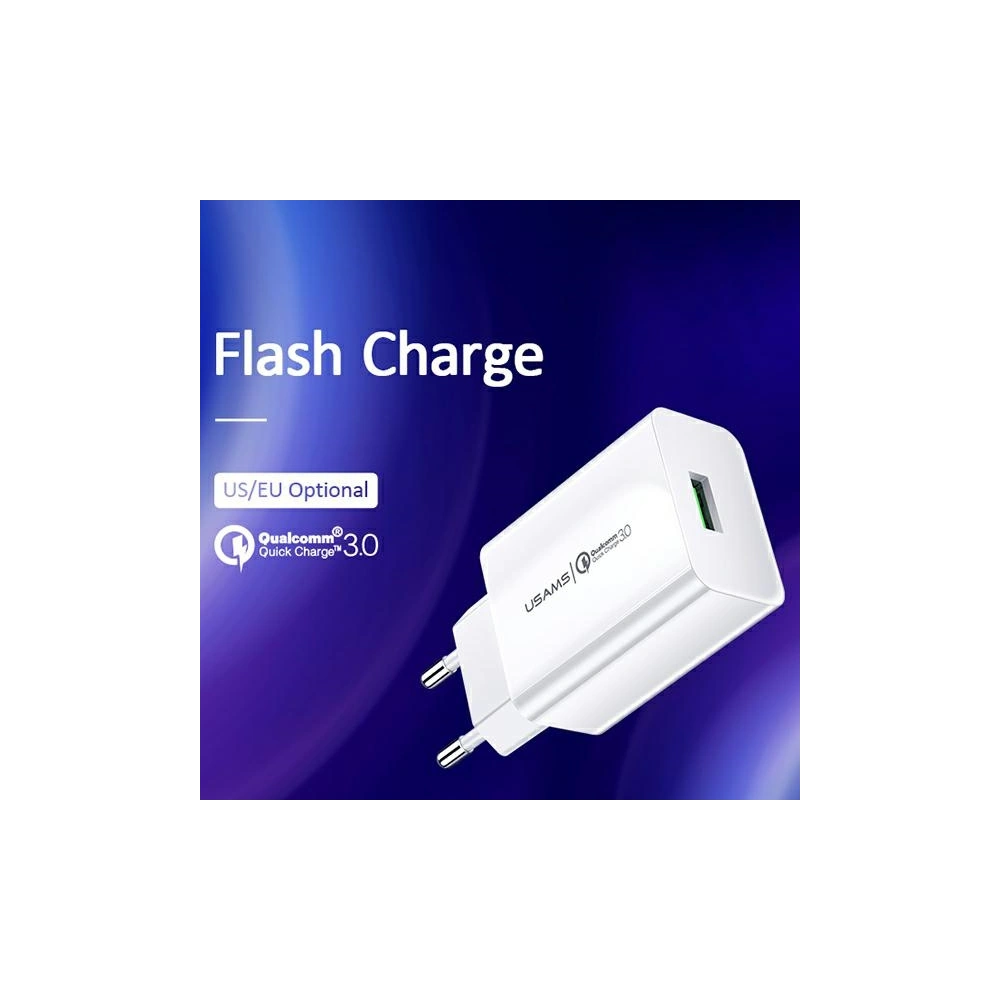 Hurtownia GSM - Încărcător de rețea USAMS T22 1xUSB 18W 3A QC3.0 + cablu USB-C 1m alb/white T48OCLN01 - USA797 - {ean13} - Hurt