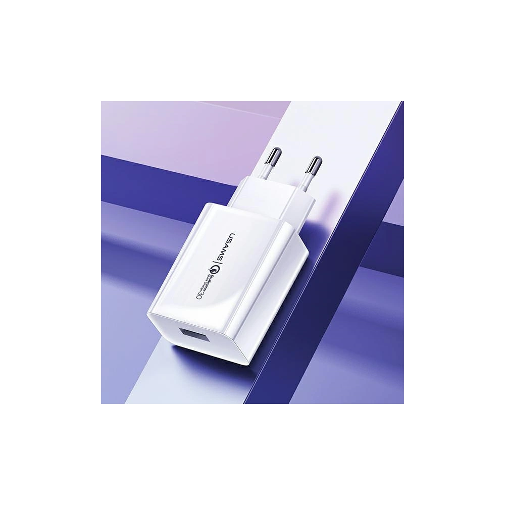 Hurtownia GSM - Încărcător de rețea USAMS T22 1xUSB 18W 3A QC3.0 + cablu USB-C 1m alb/white T48OCLN01 - USA797 - {ean13} - Hurt