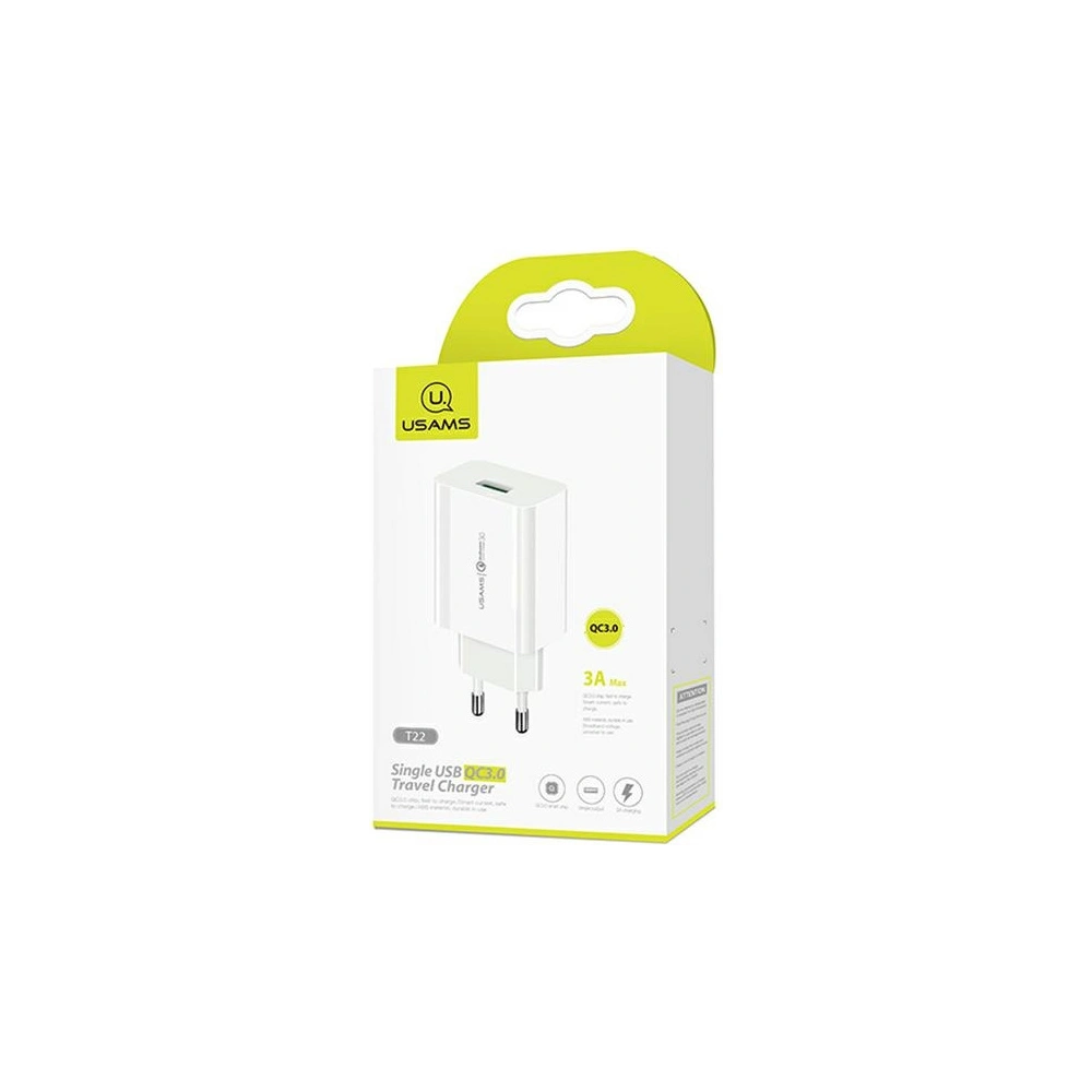 Hurtownia GSM - USAMS T22 Netzladegerät 1xUSB 18W 3A QC3.0 + USB-C Kabel 1m weiß/white T48OCLN01 - USA797 - {ean13} - Hurt