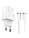 USAMS T34 hálózati töltő 1xUSB-C 20W 5V-3A PD3.0 + U63 USB-C/Lightning 20W kábel fehér/white T49OCLN01