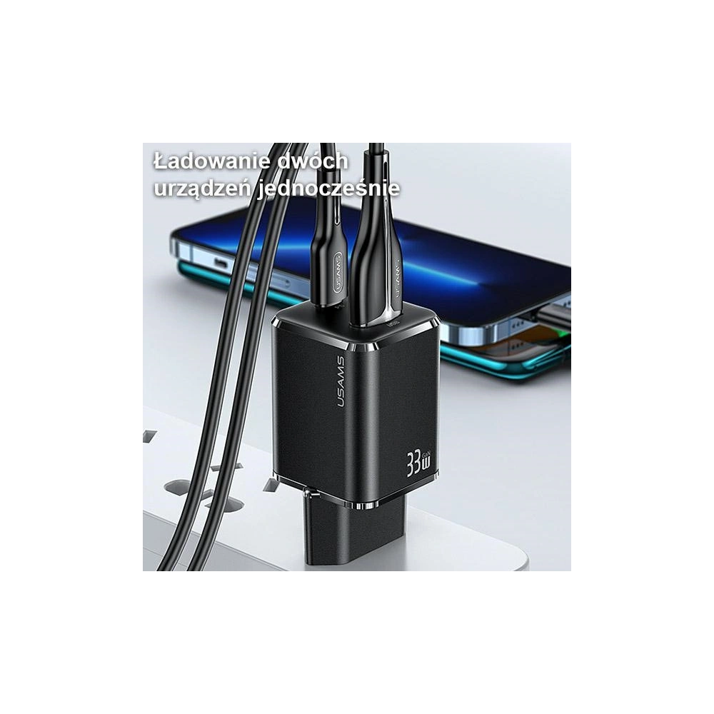 Hurtownia GSM - Încărcător de rețea USAMS T43 1xUSB-C/1xUSB 33W PD 3.0 + QC 3.0 + cablu U63 USB-C/Lightning alb/white USKTZ02 - USA799 - {ean13} - Hurt
