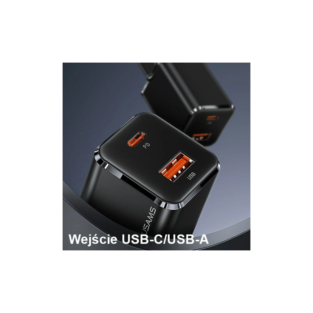 Hurtownia GSM - Síťová nabíječka USAMS T43 1xUSB-C/1xUSB 33W PD 3.0 + QC 3.0 + kabel U63 USB-C/Lightning černý/black USKTZ01 - USA800 - {ean13} - Hurt