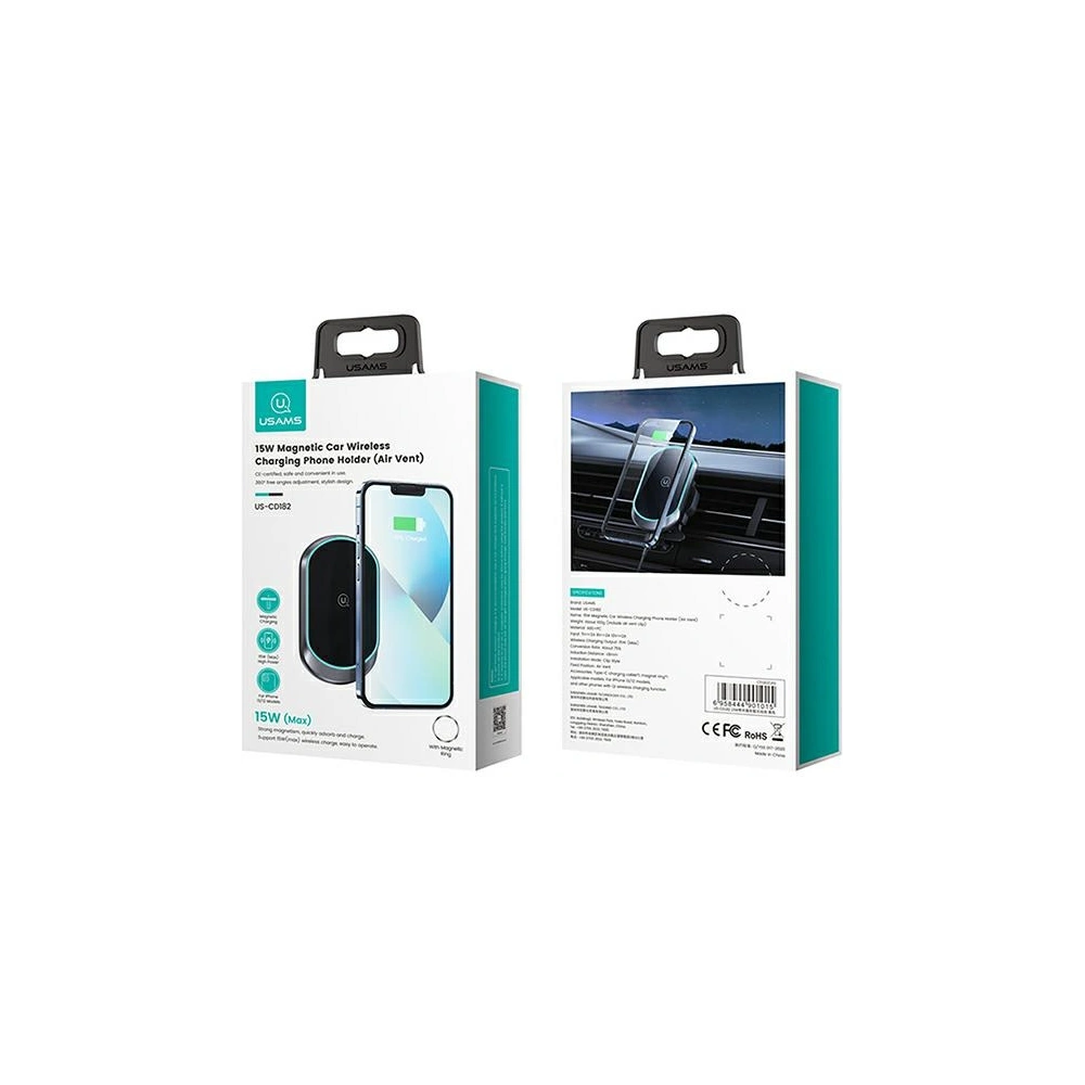 Hurtownia GSM - Magnetischer Halter USAMS Wireless Charging 15W Air Vent schwarz CD182ZJ01 - USA801 - {ean13} - Hurt