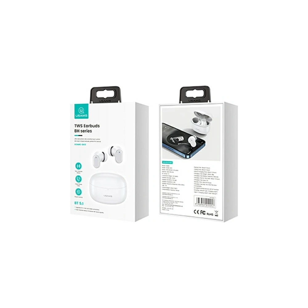 Wholesale USAMS BH series TWS Earphones Bluetooth 5.1 white BHUBH02 - USA804 - {ean13} - Hurt