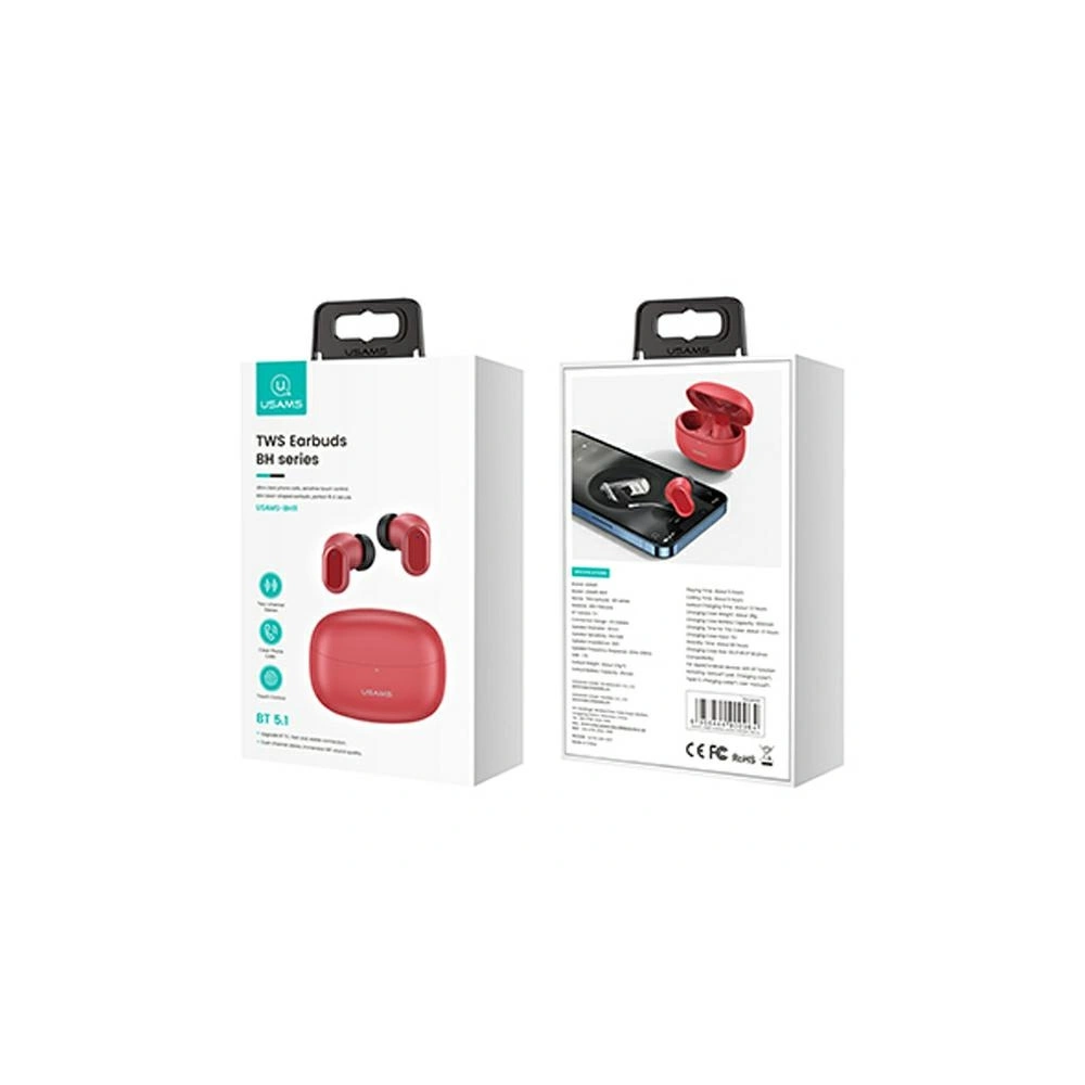 Wholesale USAMS BH series TWS Earphones Bluetooth 5.1 red BHUBH03 - USA806 - {ean13} - Hurt