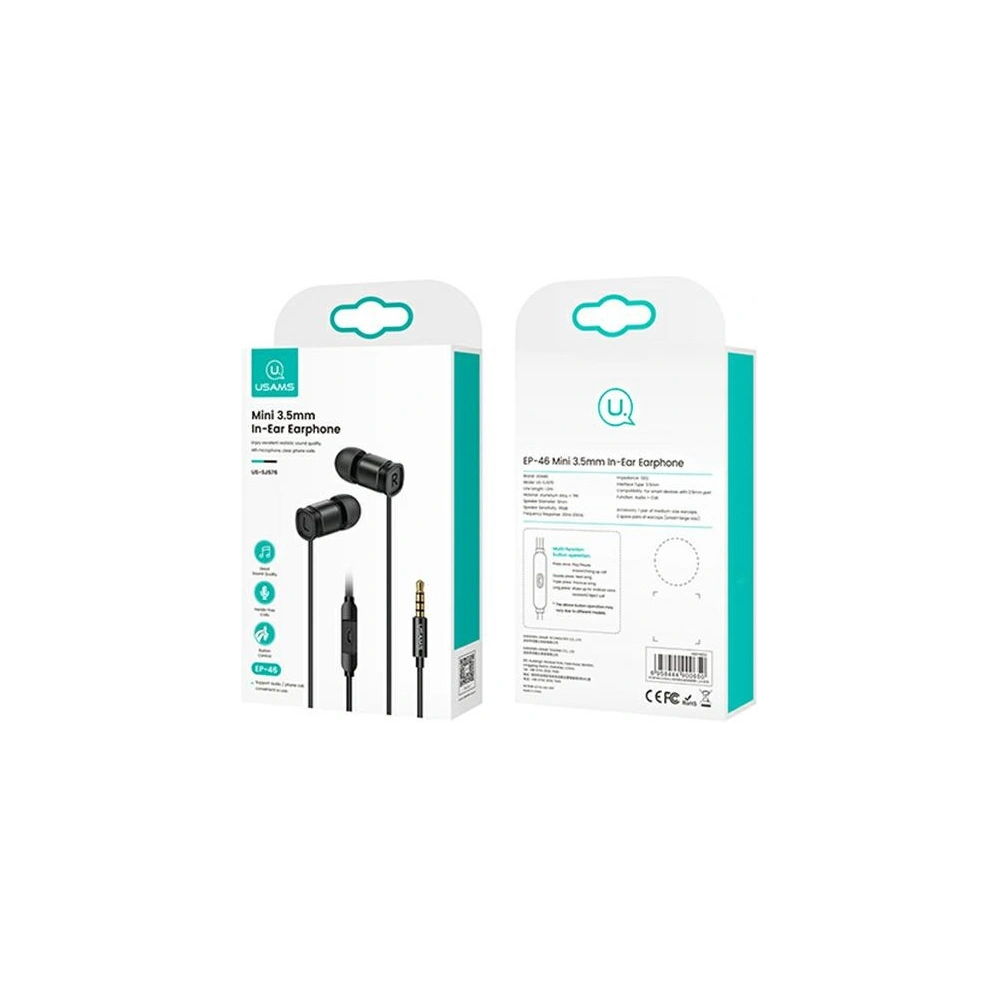 Hurtownia GSM - Sluchátka USAMS EP-46 jack 3,5 mm černá/black 1,2m HSEP4601 - USA807 - {ean13} - Hurt