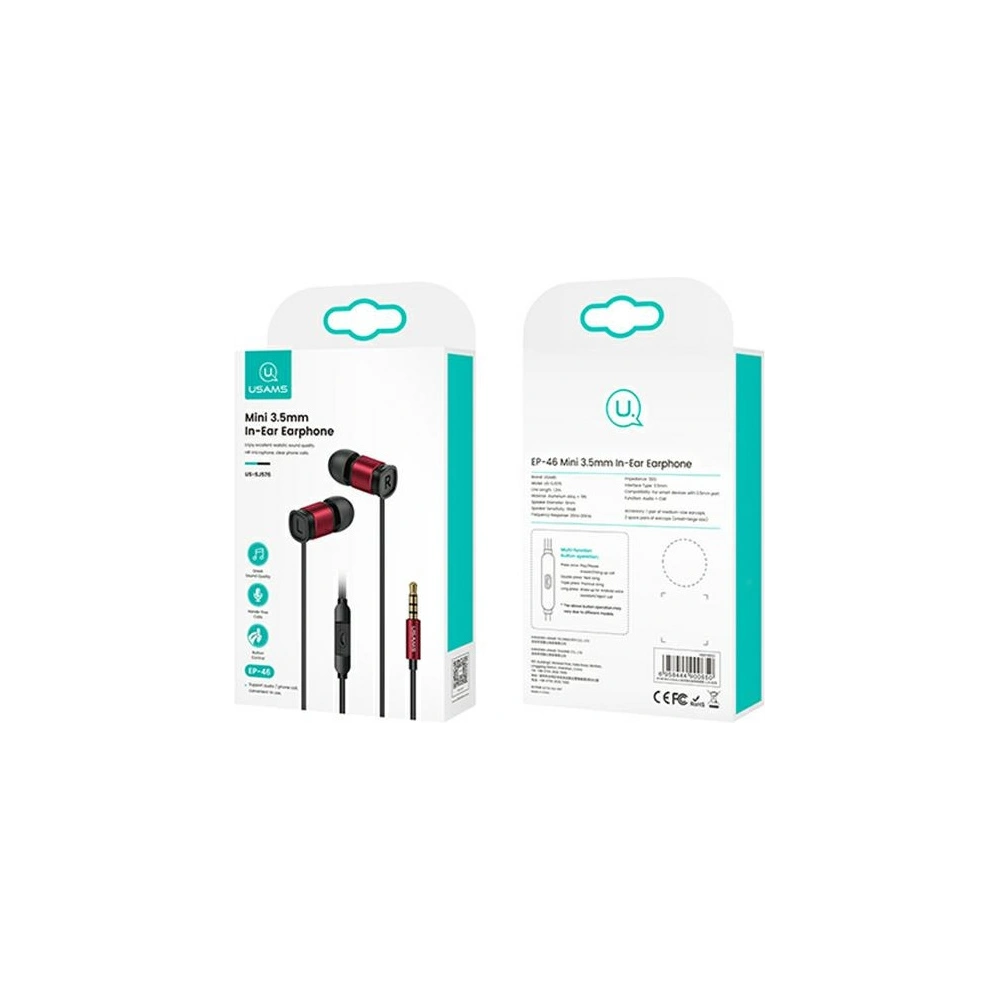 Hurtownia GSM - Słuchawki USAMS EP-46 jack 3,5 mm czerwony/red 1,2m HSEP4602 - USA808 - {ean13} - Hurt