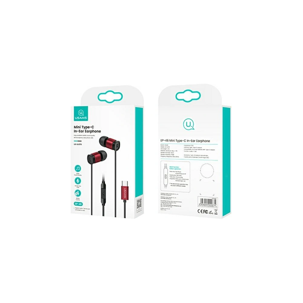 Hurtownia GSM - Słuchawki USAMS EP-46 USB-C czerwony/red 1,2m HSEP4604 - USA810 - {ean13} - Hurt