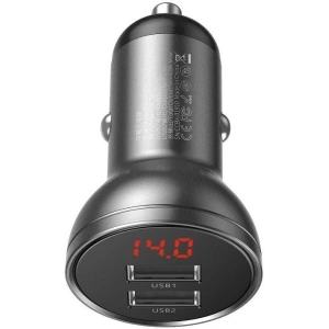 Hurtownia GSM - Ładowarka samochodowa Baseus Digital Display Dual USB 4.8A Car Charger 24W Grey - BSU089GRY - {ean13} - Hurt