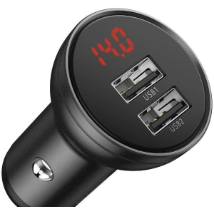 Auto nabíječka Baseus s digitálním displejem, duální USB 4.8A, 24W, šedá