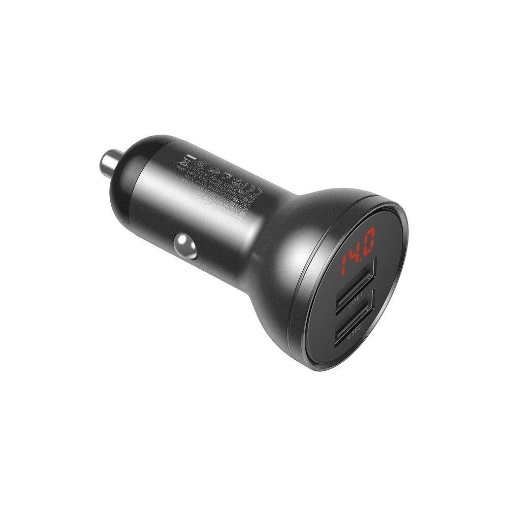 Hurtownia GSM - Auto nabíječka Baseus s digitálním displejem, duální USB 4.8A, 24W, šedá - BSU089GRY - {ean13} - Hurt