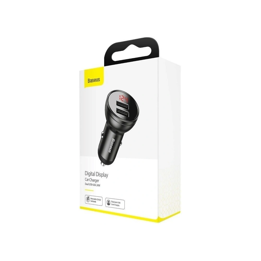 Hurtownia GSM - Auto nabíječka Baseus s digitálním displejem, duální USB 4.8A, 24W, šedá - BSU089GRY - {ean13} - Hurt
