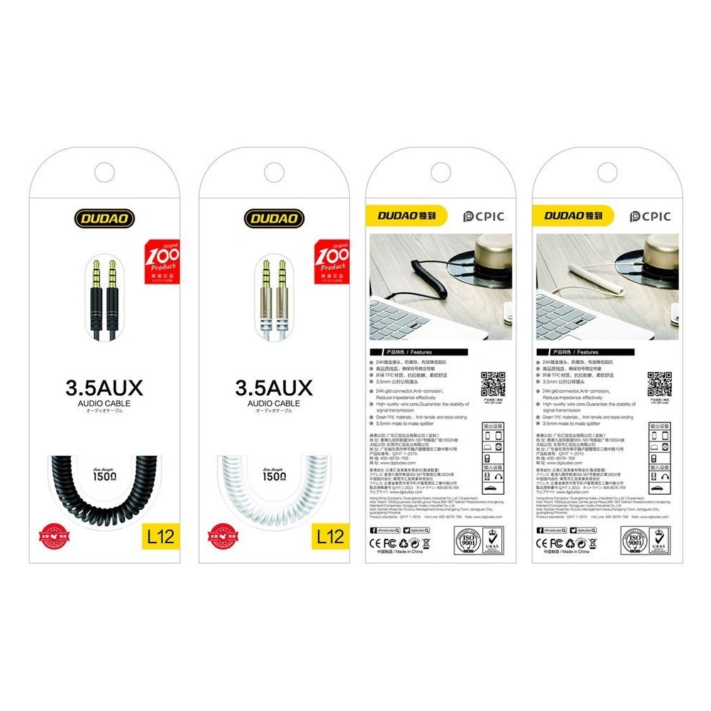 Wholesale Dudao long stretchable cable AUX mini jack 3.5mm spring 150cm white (L12 white) - DDA6 - {ean13} - Hurt