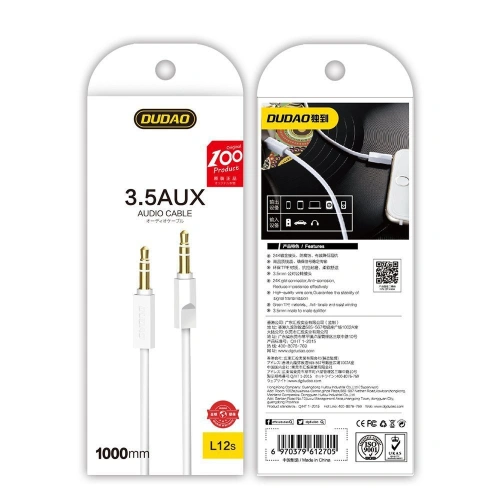 Kabel audio Dudao AUX mini jack 3.5mm 1m biały (L12S)