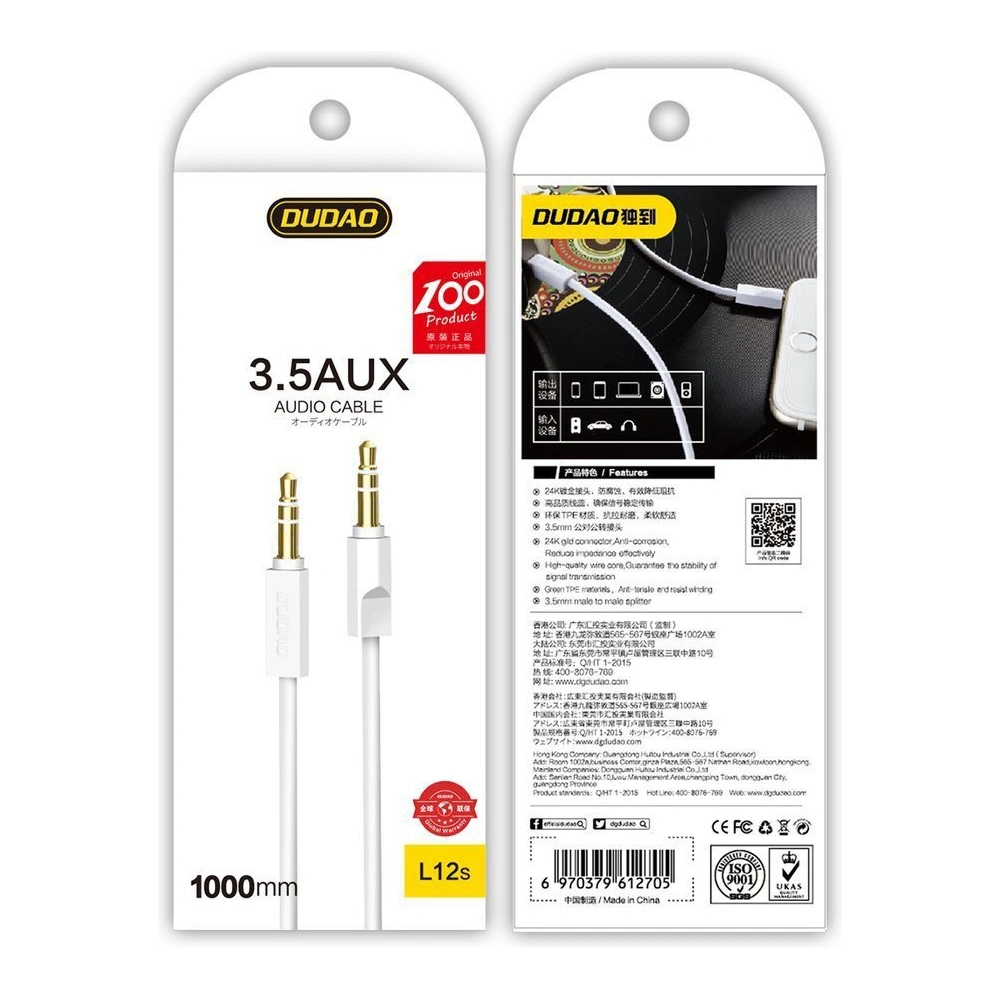 Hurtownia GSM - Kabel audio Dudao AUX mini jack 3.5mm 1m bílý (L12S) - DDA7 - {ean13} - Hurt