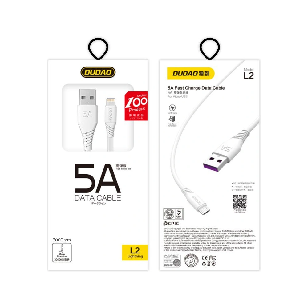 Hurtownia GSM - Kabel Dudao USB/Lightning 5A 2m weiß (L2L) - DDA12 - {ean13} - Hurt