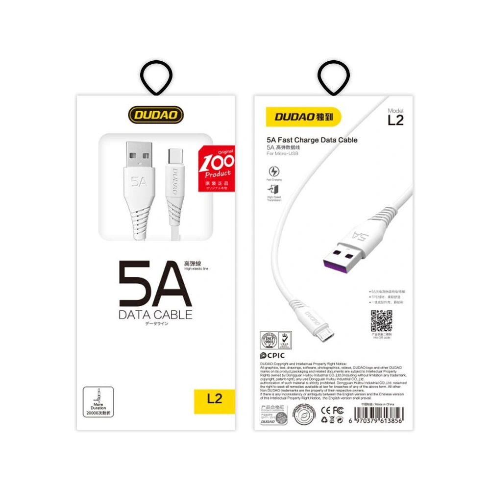Hurtownia GSM - Kabel Dudao USB/USB-C 5A 1m bílý (L2T 1m white) - DDA14 - {ean13} - Hurt