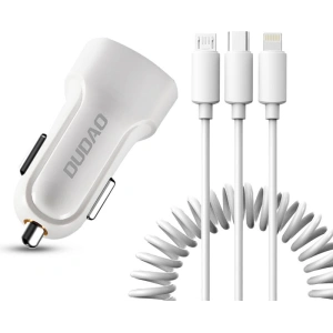 Hurtownia GSM - Auto nabíječka Dudao 2x USB 2.4A + USB kabel 3w1 Lightning/USB-C/microUSB bílá (R7) - DDA24 - {ean13} - Hurt