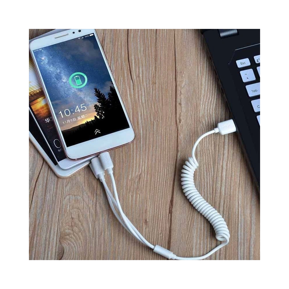 Hurtownia GSM - Auto nabíječka Dudao 2x USB 2.4A + USB kabel 3w1 Lightning/USB-C/microUSB bílá (R7) - DDA24 - {ean13} - Hurt
