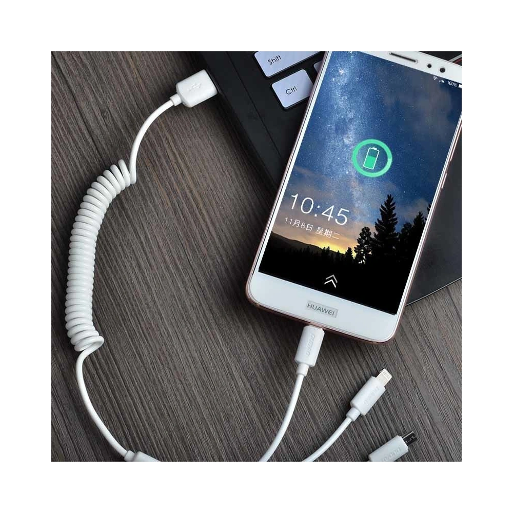 Hurtownia GSM - Auto nabíječka Dudao 2x USB 2.4A + USB kabel 3w1 Lightning/USB-C/microUSB bílá (R7) - DDA24 - {ean13} - Hurt