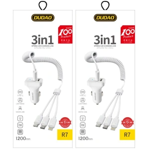 Hurtownia GSM - Auto nabíječka Dudao 2x USB 2.4A + USB kabel 3w1 Lightning/USB-C/microUSB bílá (R7) - DDA24 - {ean13} - Hurt